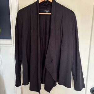 Talbots Black Cardigan Open Front Drape Long Sleeve Jersey Cardigan Small EUC